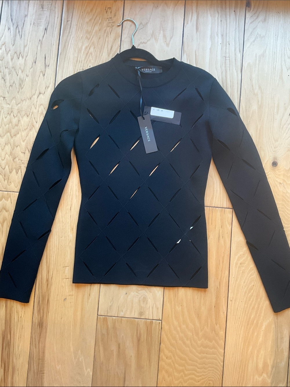 VERSACE Knit Sweater Intarsia Slashes Series with Cutouts - Picture 4 of 7